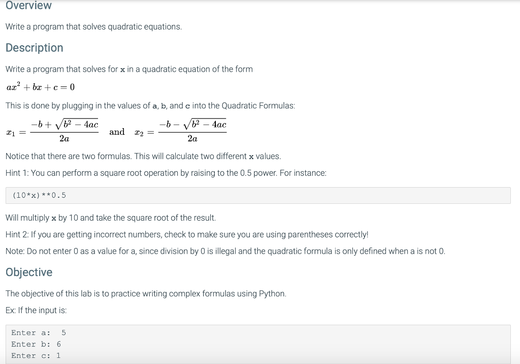 Solved Overview Write a program that solves quadratic | Chegg.com