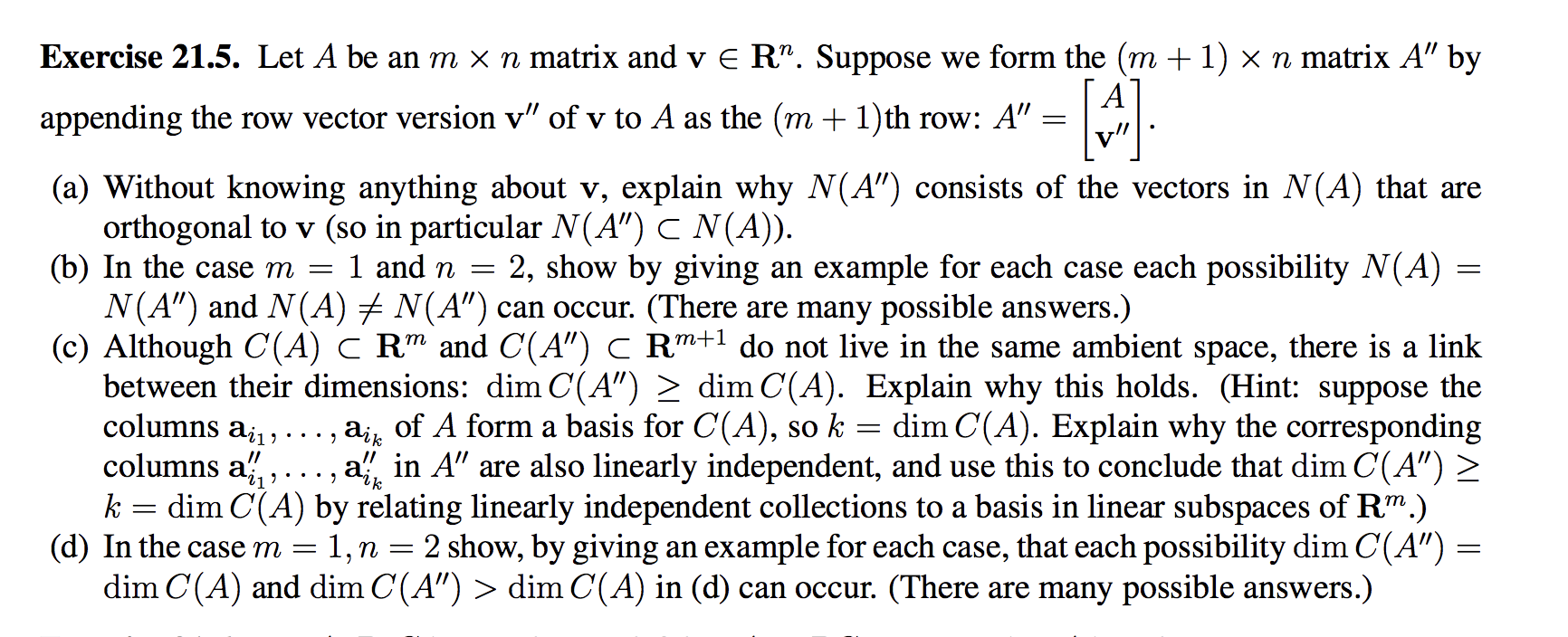 Solved Exercise 21.5. Let A be an m × n matrix and v ∈ Rn . | Chegg.com