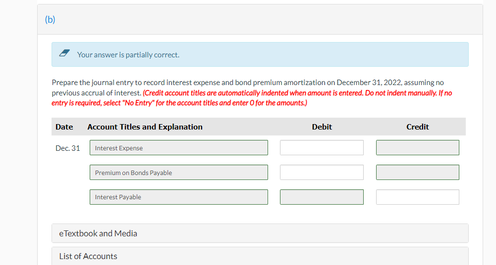Solved (b) Your answer is partially correct. Prepare the