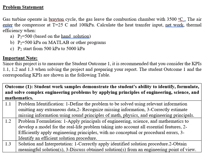 Solved Problem Statement Gas turbine operate in braxton | Chegg.com