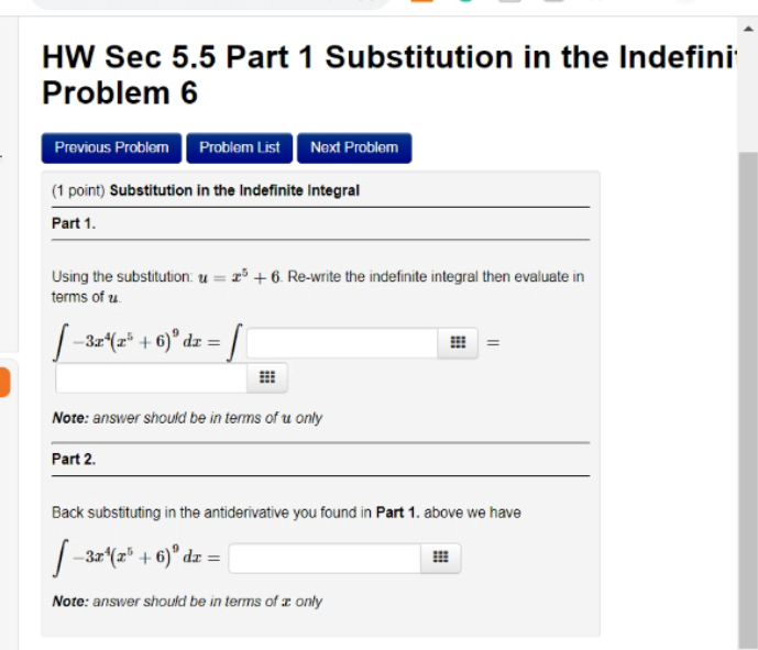 Solved Hw Sec 55 Part 1 Substitution In The Indefini 8249