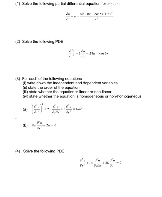 Solved (1) Solve the following partial differential equation | Chegg.com