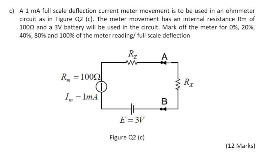 Solved c) A 1 mA full scale deflection current meter | Chegg.com