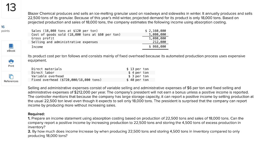 Solved Blazer Chemical produces and sells an icemelting