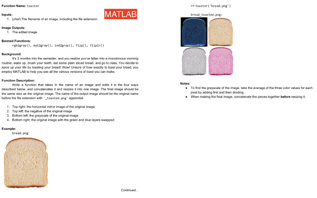 Solved Function Name toaster toaster('bread.png') MATLAB