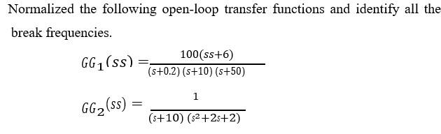 Solved Normalized the following open-loop transfer functions | Chegg.com