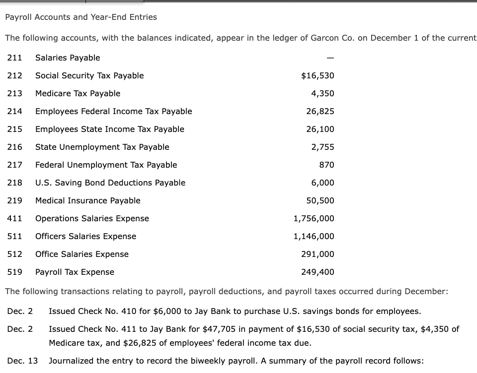 Solved Payroll Accounts and Year-End Entries The following | Chegg.com