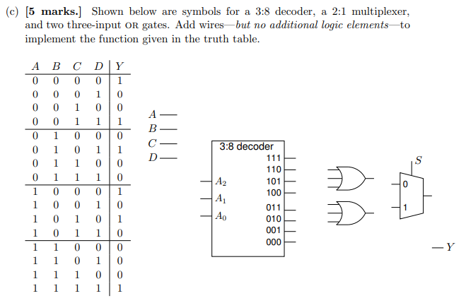 Solved a (c) (5 marks. Shown below are symbols for a 3:8 | Chegg.com