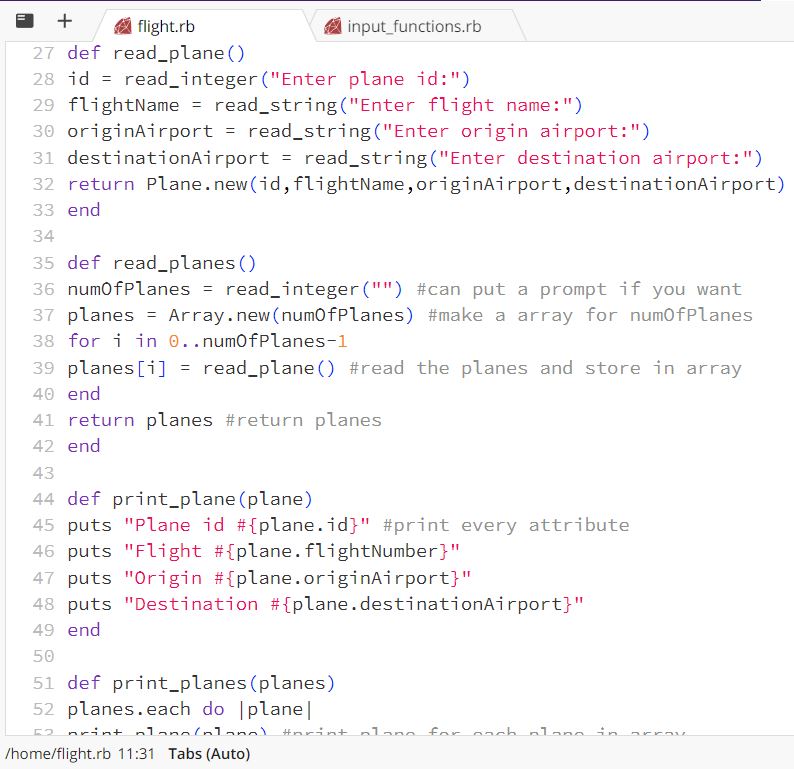Solved 51 def print_planes(planes) 52 planes.each do | | Chegg.com