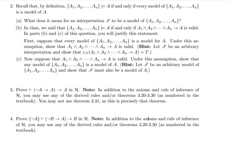 Solved 2. Recall That, By Definition, {A1,A2,…,An}⊨A If And | Chegg.com