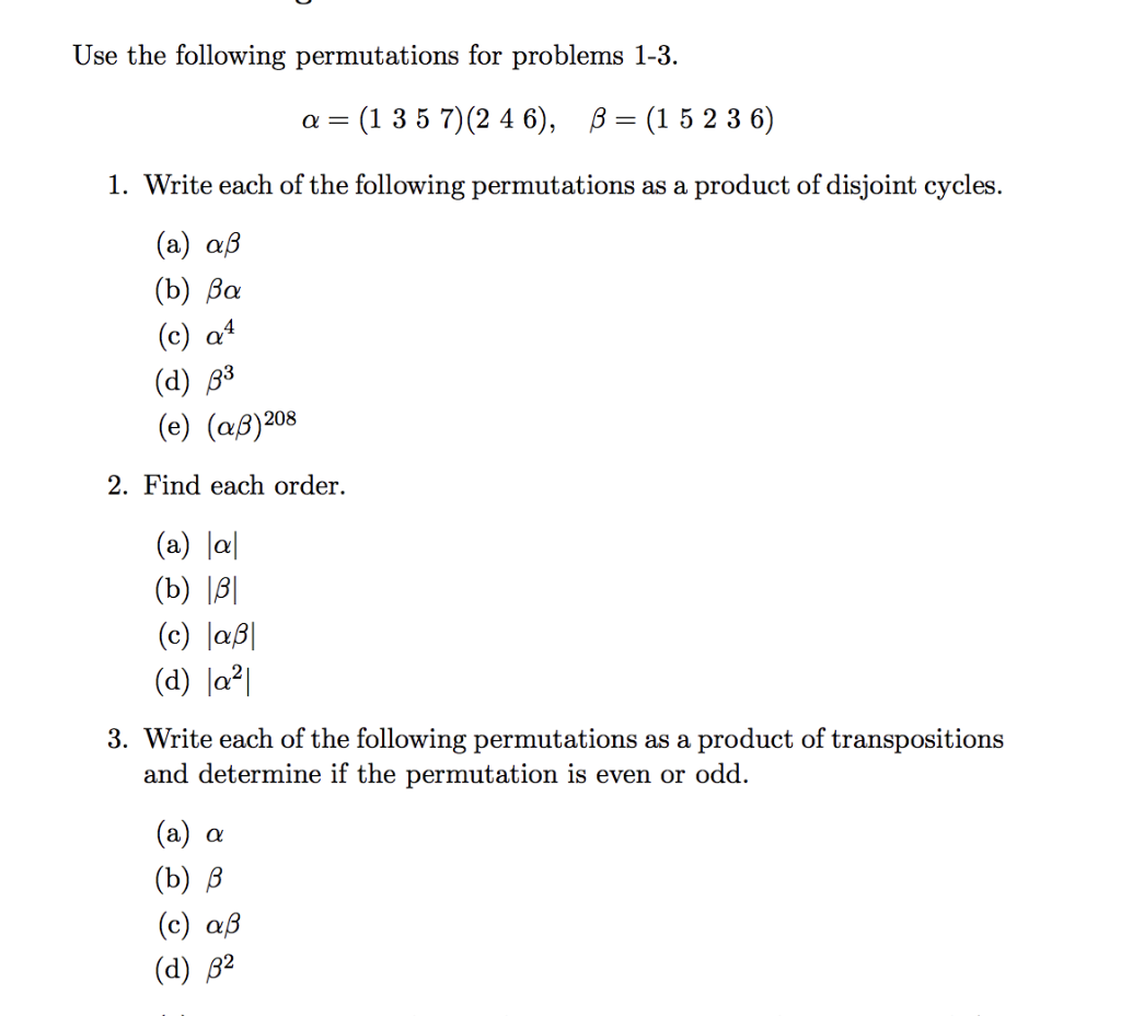 Use the following permutations for problems 18-18. a =  Chegg.com