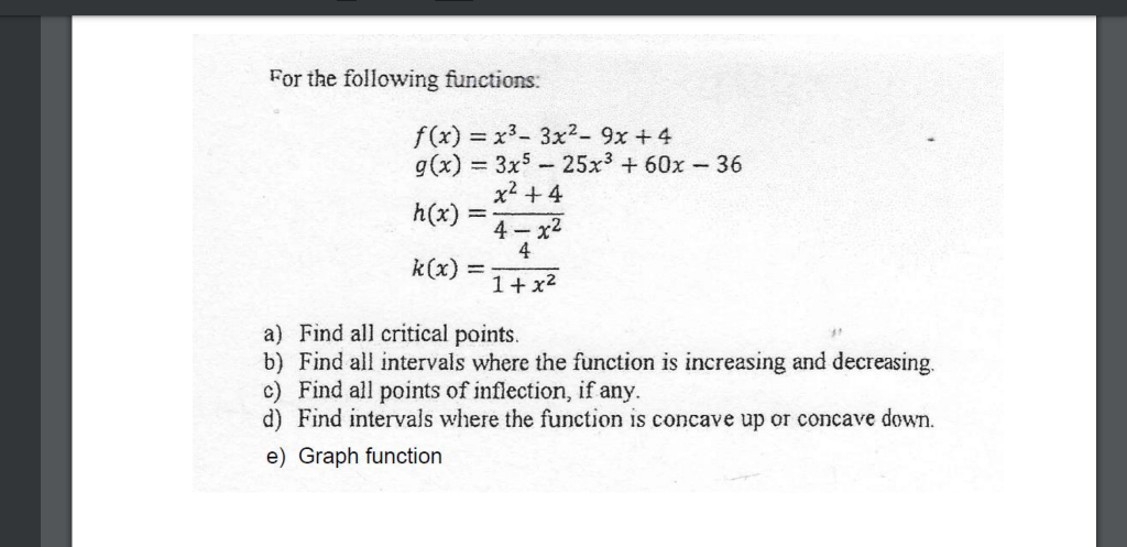 Solved For The Following Functions F X X3 3x2 9x 4