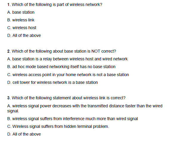 Solved 1. Which Of The Following Is Part Of Wireless | Chegg.com