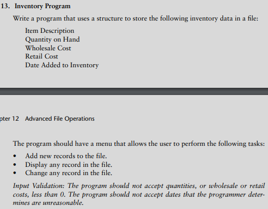 Solved 13. Inventory Program Write a program that uses a | Chegg.com