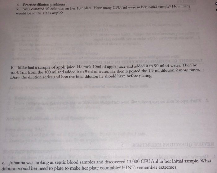 4. Practice dilution problems any Amy would be in