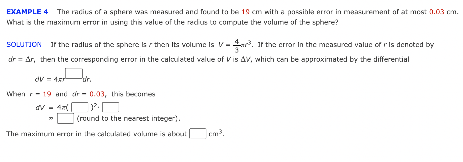 Solved EXAMPLE 4 The radius of a sphere was measured and