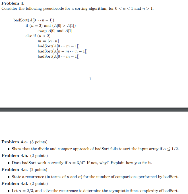 Solved Problem 4. Consider The Following Pseudocode For A | Chegg.com