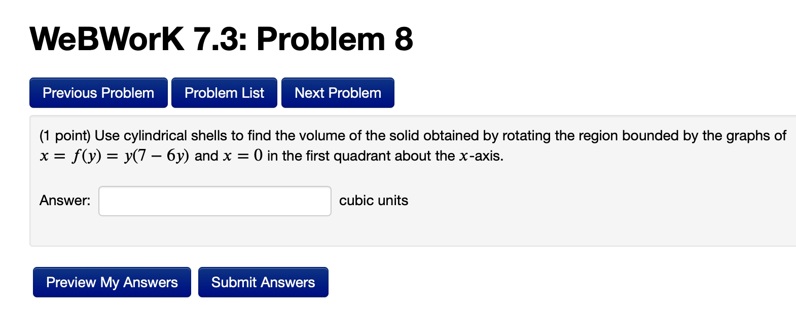 Solved WeBWork 7.3: Problem 8 Previous Problem Problem List | Chegg.com