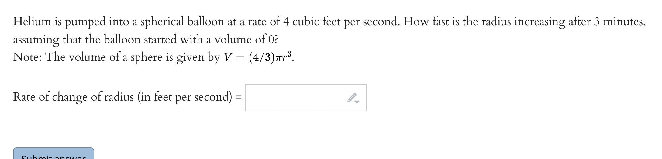 Solved The radius of a spherical balloon is increasing at a | Chegg.com