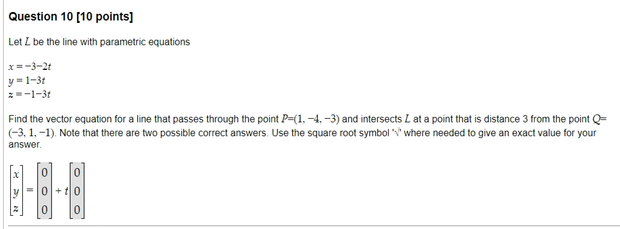 Solved Let L Be The Line With Parametric Equations | Chegg.com