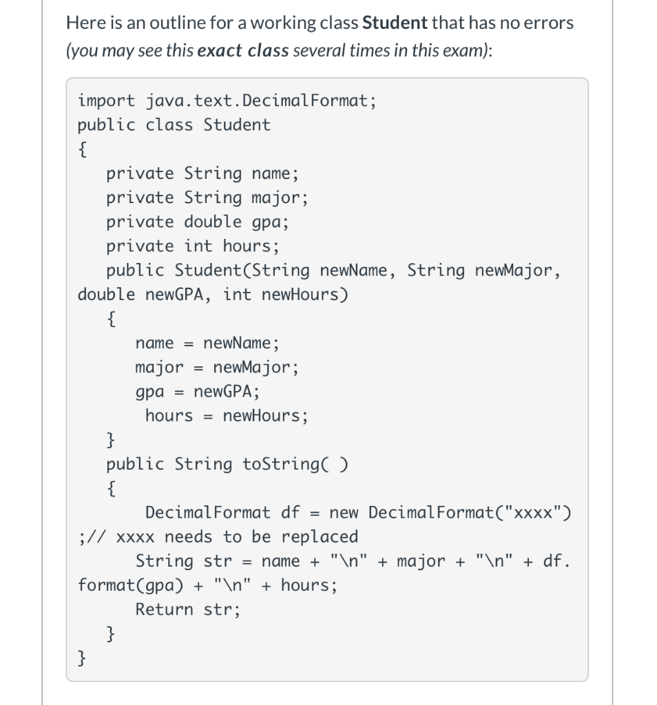 Solved Which of the following could be used to instantiate a | Chegg.com