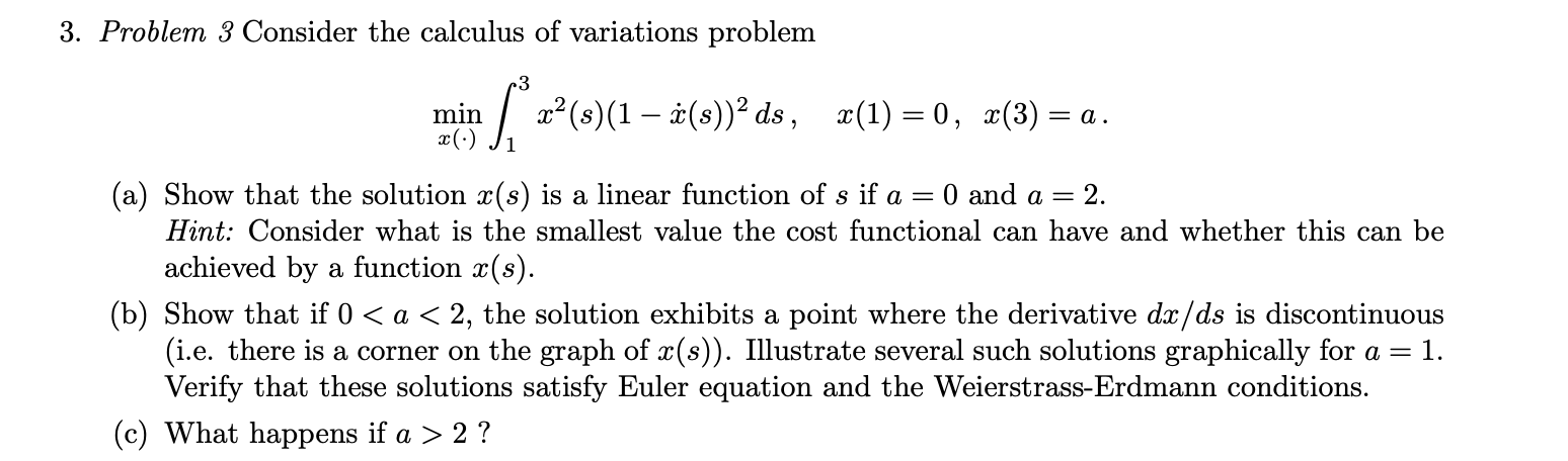 Solved 3. Problem 3 Consider the calculus of variations | Chegg.com