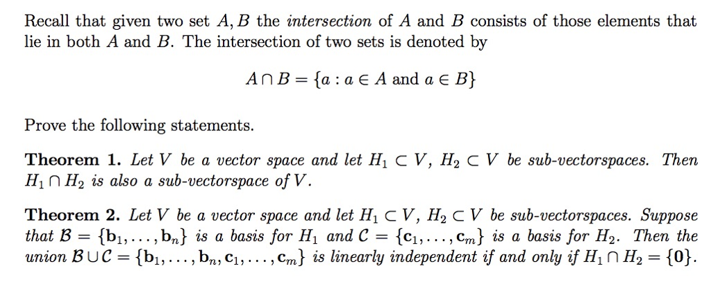 Solved Recall That Given Two Set A, B The Intersection Of A | Chegg.com