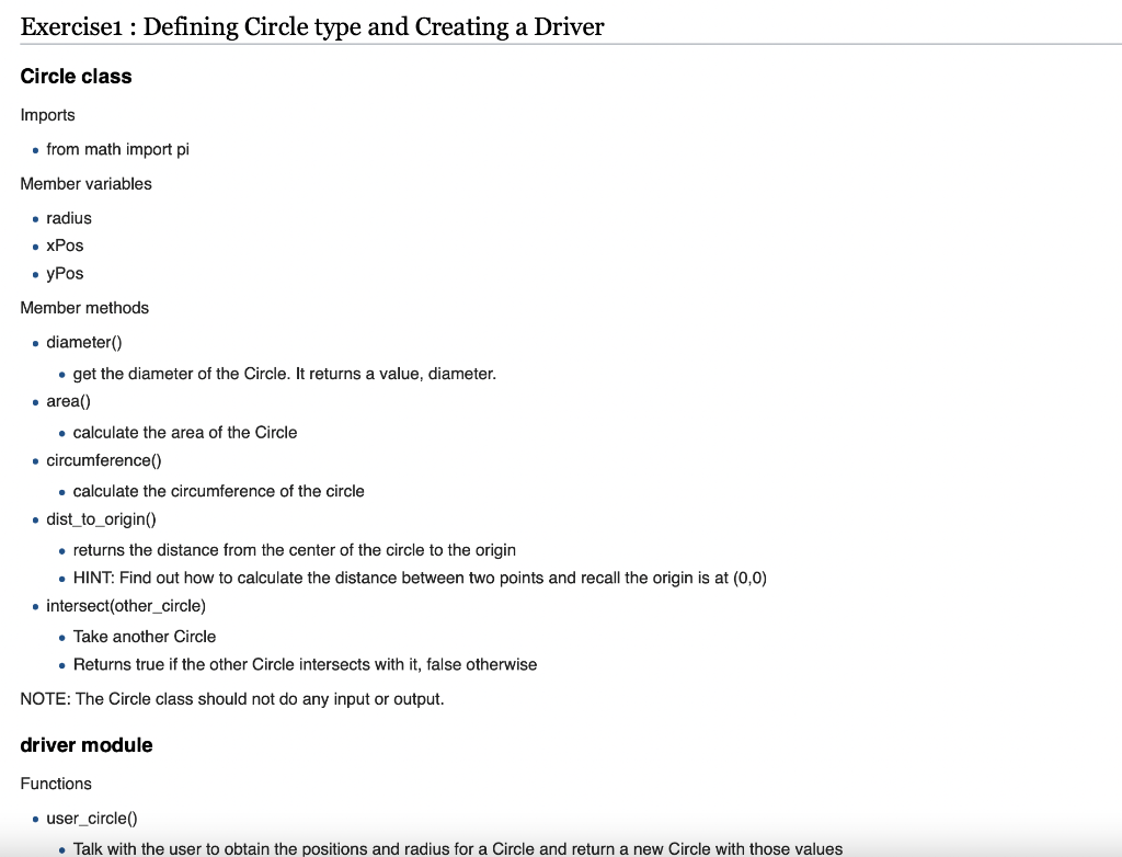Solved Exercisei : Defining Circle type and Creating a | Chegg.com