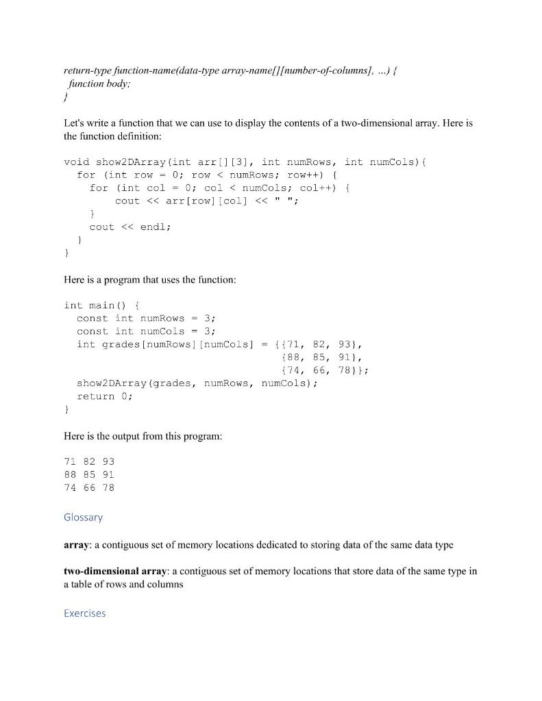 Solved Arrays In the last chapter we learned about one type | Chegg.com
