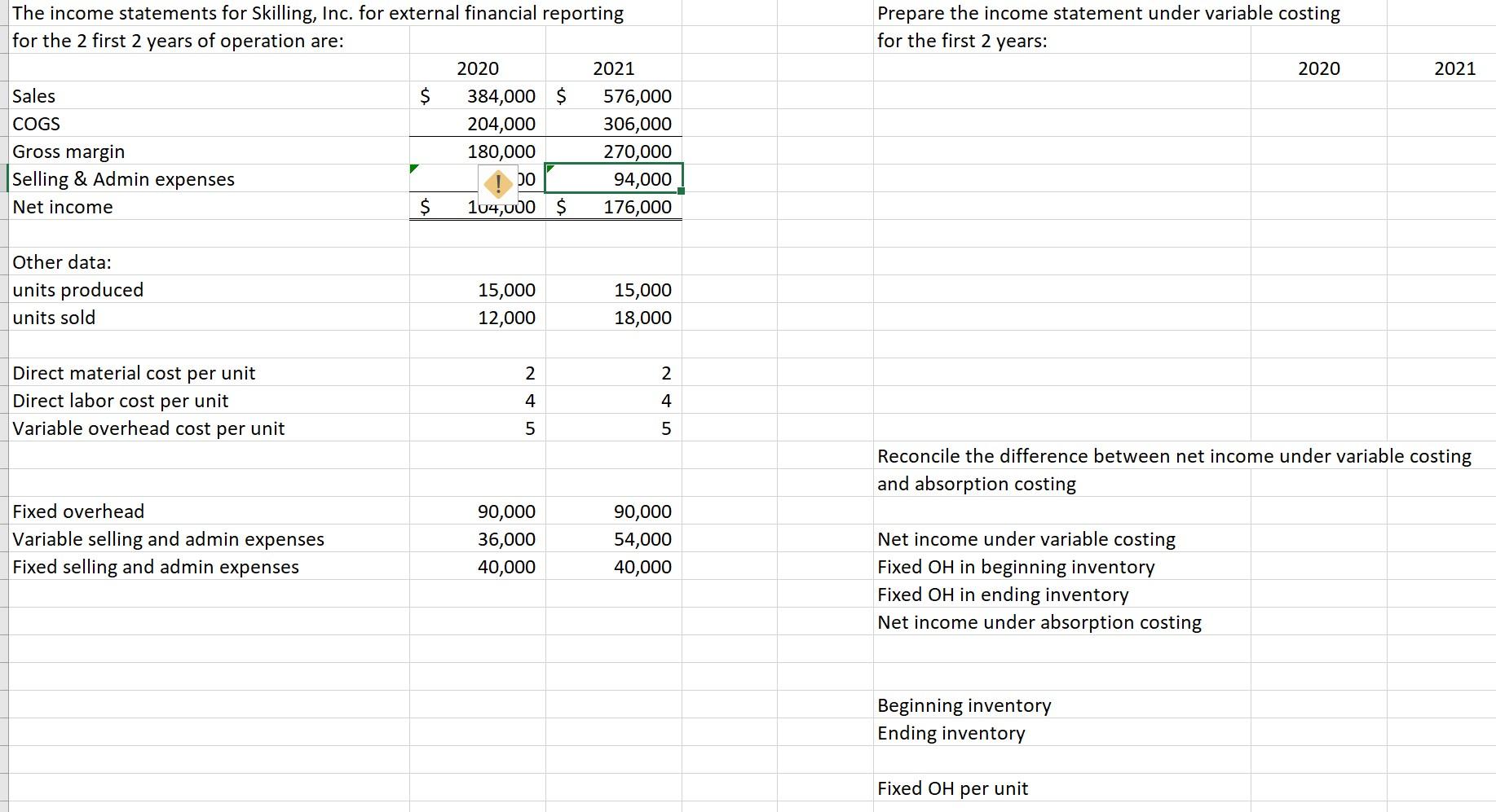 Solved Prepare the income statement under variable costing | Chegg.com
