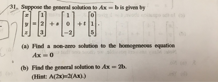 Solved 31, Suppose Te General Solution To Ax=b Is Given By 0 | Chegg.com