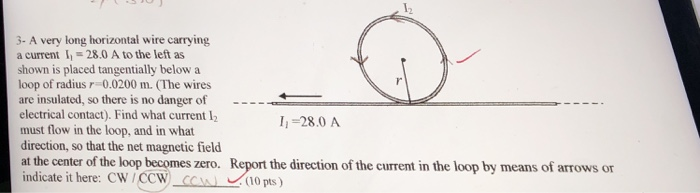 Solved 3- A very long horizontal wire carrying a current I | Chegg.com