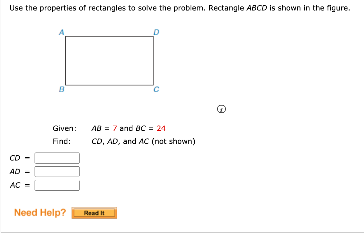 Solved Use the properties of rectangles to solve the | Chegg.com