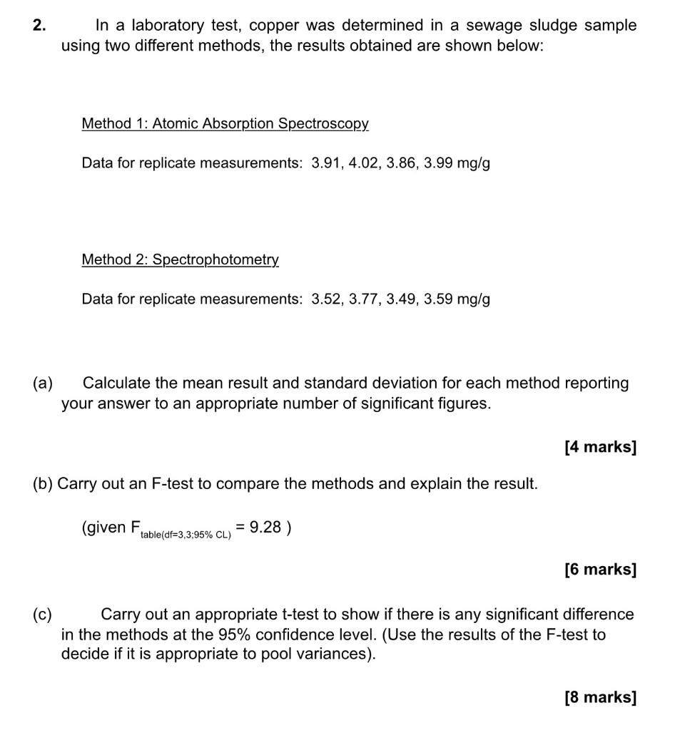Solved 2. In a laboratory test, copper was determined in a | Chegg.com