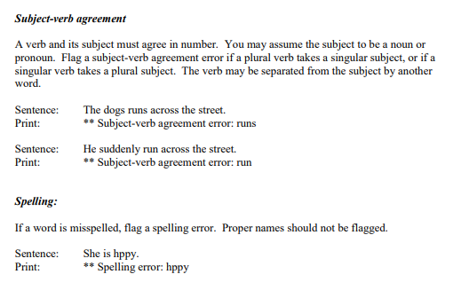 Solved Write a Python program to detect grammatical errors | Chegg.com