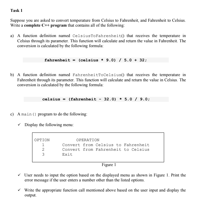 Solved Task 1 Suppose you are asked to convert temperature | Chegg.com