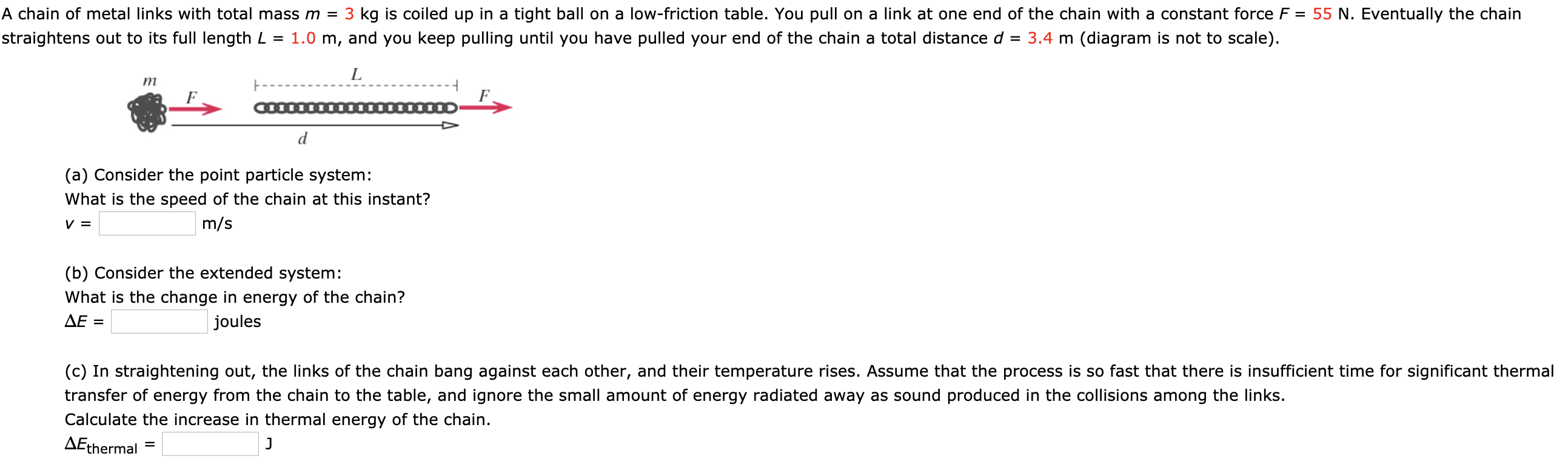 Solved A chain of metal links with total mass m = 3 kg is