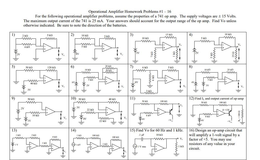 Solved Operational Amplifier Homework Problems \#1 - 16 For | Chegg.com