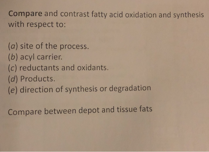 Solved Compare and contrast fatty acid oxidation and