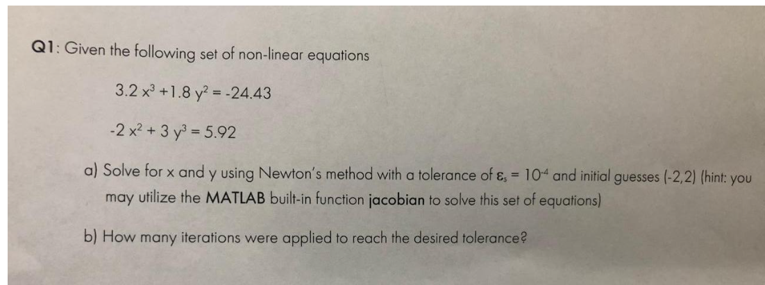 Solved Q1: Given The Following Set Of Non-linear Equations | Chegg.com