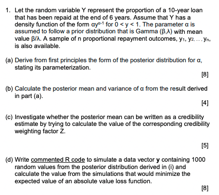 1. Let the random variable Y represent the proportion | Chegg.com