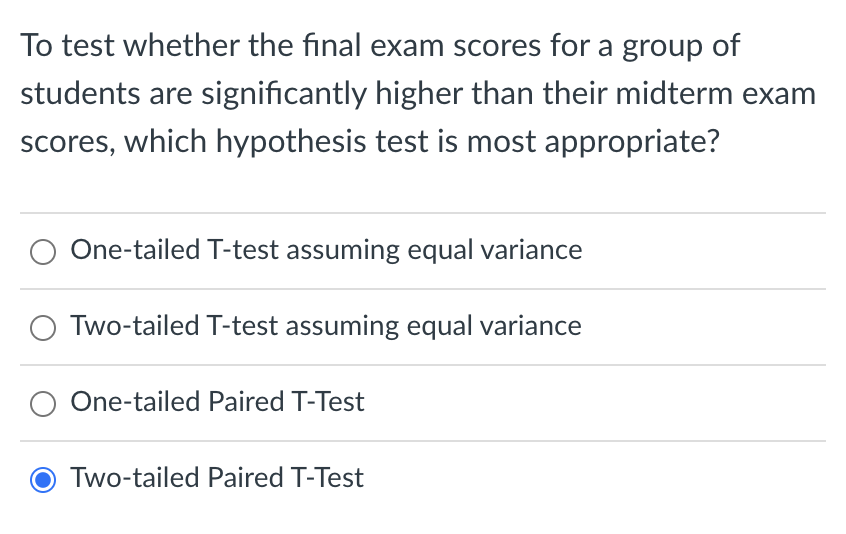 Solved To Test Whether The Final Exam Scores For A Group Of 