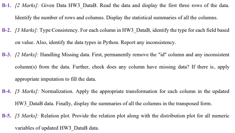 Solved B-1. [2 Marks]: Given Data HW3_DataB. Read The Data | Chegg.com