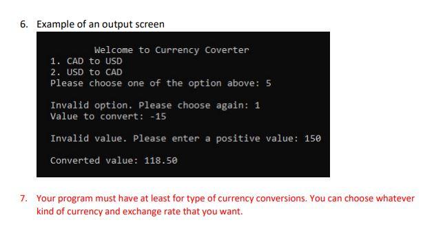 Solved Write a working C program to convert currency. The | Chegg.com