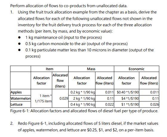 Perform allocation of flows to co-products from | Chegg.com