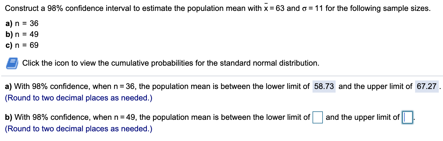 Solved Construct a 98% confidence interval to estimate the | Chegg.com