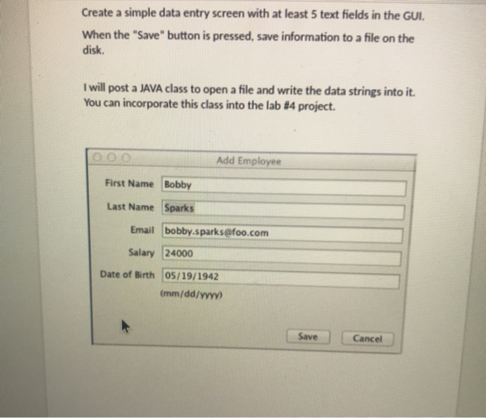 Solved Create a simple data entry screen with at least 5 | Chegg.com
