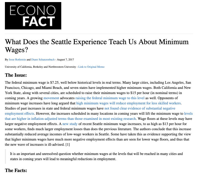 Solved ECONO FACT What Does the Seattle Experience Teach Us | Chegg.com