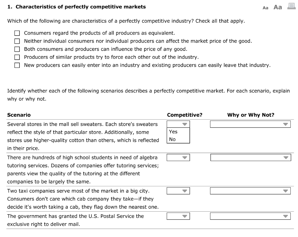 Solved 1 Characteristics Of Perfectly Competitive Markets Chegg