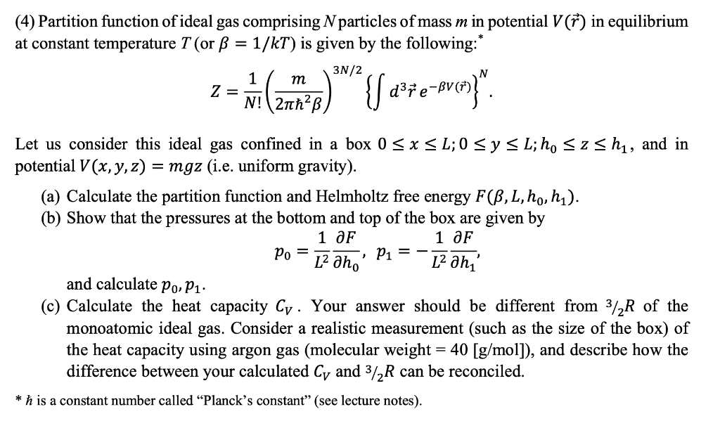 (4) Partition function of ideal gas comprising N | Chegg.com